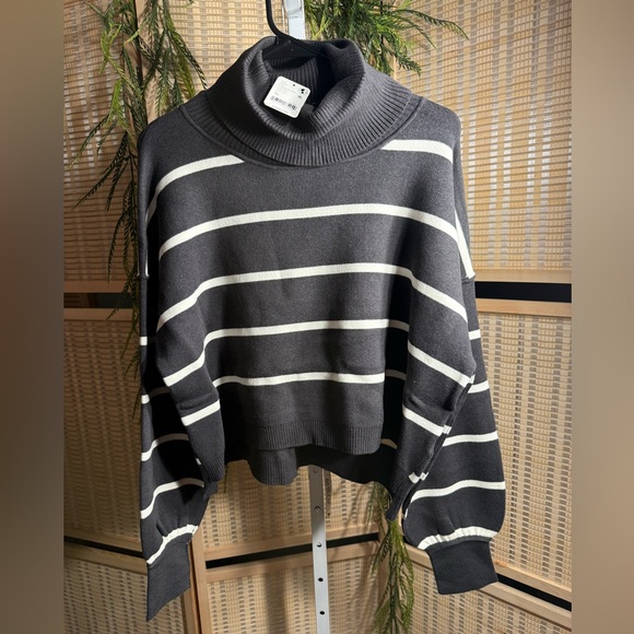 Free People Sweaters - Free People Charcoal and Cream Striped Sweater *Oversized XS - Medium Fit*